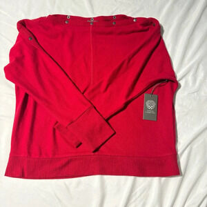 NWT Vince Camuto Holiday Sweater Tulip Red Size XS Loose Fit Snap Collar Closure